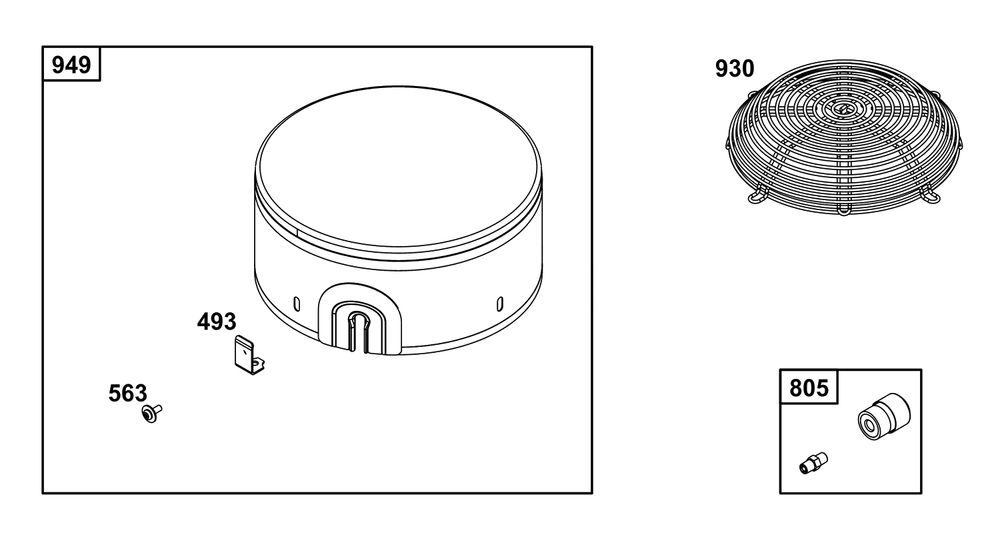 Model 29, 30, 35 And 38 Engine Accessories Catalog / Flywheel And Air Intake Guards Diagram and Parts List for 305446-0639-F1  Briggs and Stratton Engine